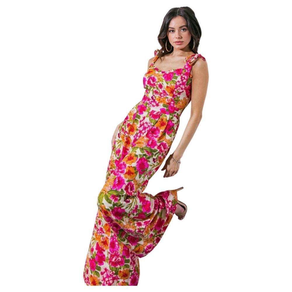 Flying Tomato Bonfire Weekends Linen Cotton Floral Wide Leg Jumpsuit Size Large - Picture 16 of 16